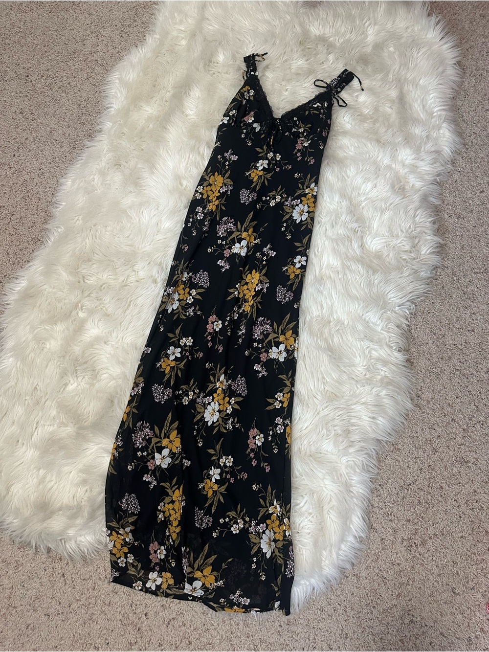 NWT wild fable Black Floral Maxi Dress with Yellow and White Blooms